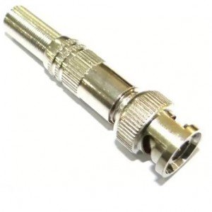 Conector ou Plug BNC Macho Reto 180 Graus Para Cabo Com Mola HBN-081