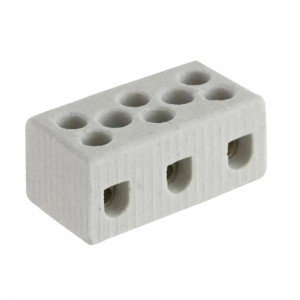 Conector de Porcelana 3 Pólos 6mm Conector de Porcelana 3 Pólos 6mm