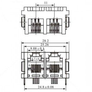 Jack 6P2C Duplo Para Placa (YH52-51)
