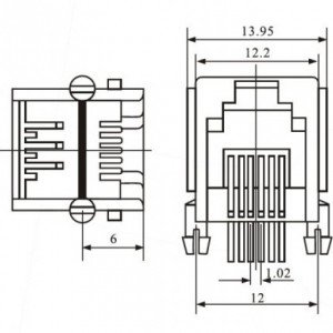 Jack RJ11 6P4C Para Placa YH55-03 Jack RJ11 6P4C Para Placa YH55-03