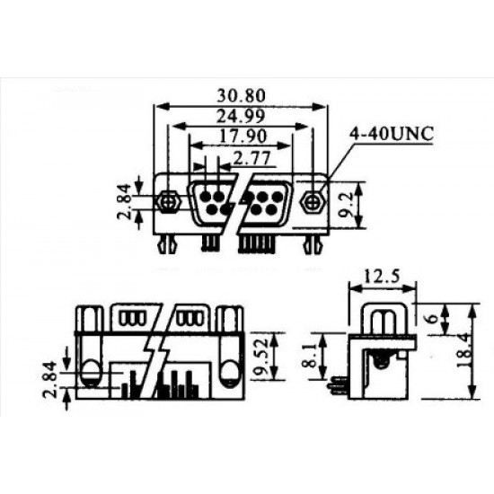 Conector DB9 Macho 90 Graus Solda Placa Conector DB9 Macho 90 Graus Solda Placa