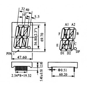 Display De Led Vermelho Catodo HS-23102AS (69,7x47,6x12mm) Display De Led Vermelho Catodo HS-23102AS (69,7x47,6x12mm)