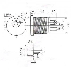 Jack J4 Redondo Pino 2,1mm Diametro 5,5mm Com Rosca modelo DC-022 Jack J4 Redondo Pino 2,1mm Diametro 5,5mm Com Rosca modelo DC-022