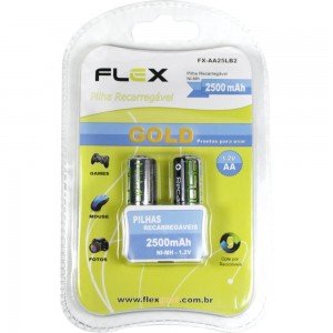 Pilha Pequena Recarregável AA 1,5V 2500mA Cart. Com 2 pilhas Pilha Pequena Recarregável AA 1,5V 2500mA Cart. Com 2 pilhas
