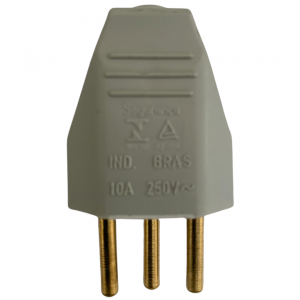Plug de Tomada Macho 2P+T (3 Pinos) 10A Universal Cinza