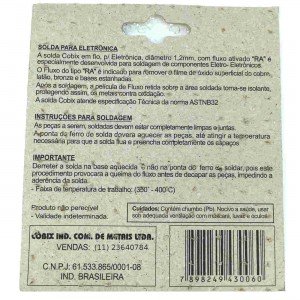 Estanho Para Solda Em Fio 1,2mm 63/37 Cartela 15gr 2m Cobix Estanho Para Solda Em Fio 1,2mm 63/37 Cartela 15gr 2m Cobix